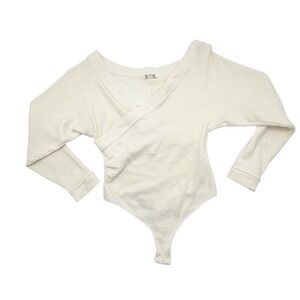 Intimately Free People Cream Ribbed Wrap Bodysuit Long Sleeve Medium OB14625